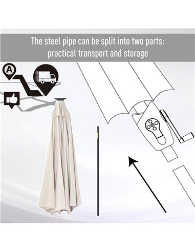 Outsunny Garden 24 LED Light Parasol Outdoor Tilt Sun Umbrella Patio Club Party Event Manual Sun Shade w/ Hand Crank Off-white 8