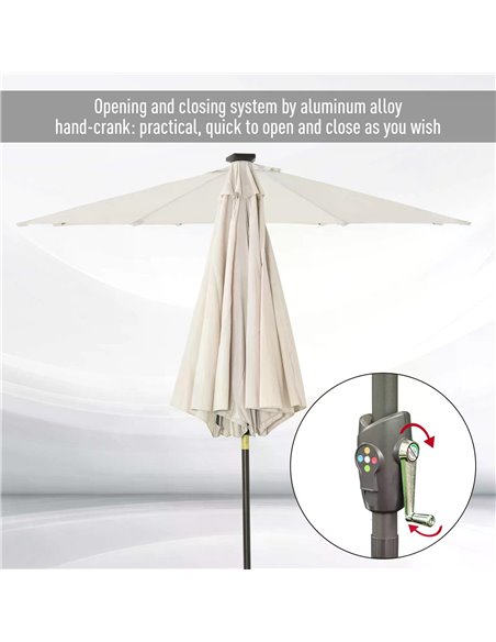 Outsunny Garden 24 LED Light Parasol Outdoor Tilt Sun Umbrella Patio Club Party Event Manual Sun Shade w/ Hand Crank Off-white 8 - pic 49639 | FastDaddyshop