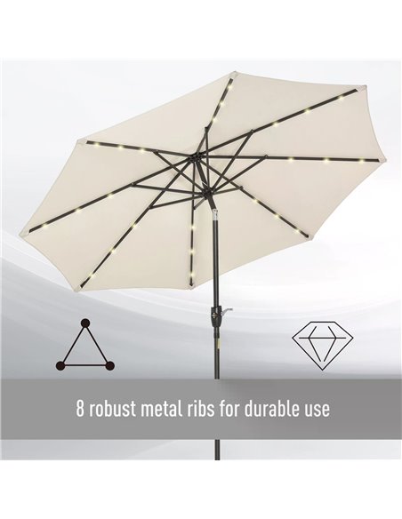 Outsunny Garden 24 LED Light Parasol Outdoor Tilt Sun Umbrella Patio Club Party Event Manual Sun Shade w/ Hand Crank Off-white 8 - pic 49640 | FastDaddyshop