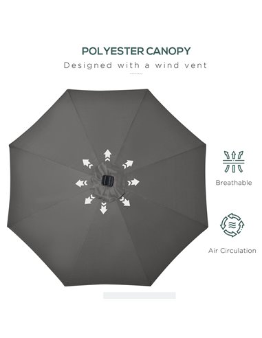 Outsunny Garden 24 LED Light Parasol Outdoor Tilt Sun Umbrella Patio Club Party Event Manual Sun Shade w/ Hand Crank Grey 840-12