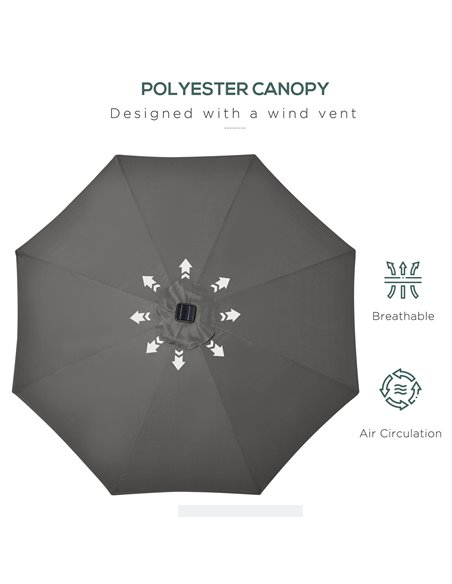 Outsunny Garden 24 LED Light Parasol Outdoor Tilt Sun Umbrella Patio Club Party Event Manual Sun Shade w/ Hand Crank Grey 840-12 - pic 49645 | FastDaddyshop