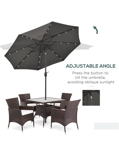 Outsunny Garden 24 LED Light Parasol Outdoor Tilt Sun Umbrella Patio Club Party Event Manual Sun Shade w/ Hand Crank Grey 840-12 - pic 49647 | FastDaddyshop