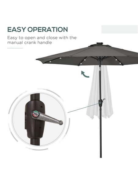 Outsunny Garden 24 LED Light Parasol Outdoor Tilt Sun Umbrella Patio Club Party Event Manual Sun Shade w/ Hand Crank Grey 840-12 - pic 49648 | FastDaddyshop