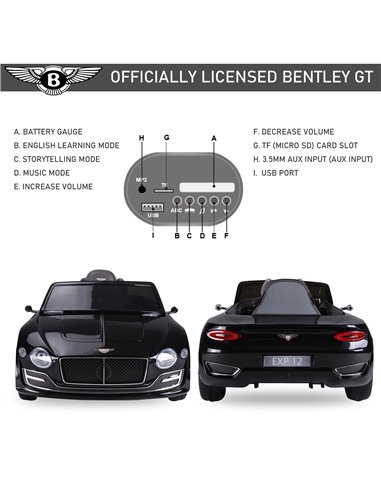 HOMCOM Kids Electric Car 6V Battery PP Licensed Bentley Ride On Toys Black