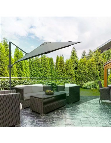 Outsunny 3(m) Patio Offset Parasol Roma Umbrella Cantilever Hanging Sun Shade Canopy Shelter 360° Rotation with Cross Base - Dar