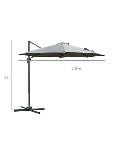 Outsunny 3(m) Patio Offset Parasol Roma Umbrella Cantilever Hanging Sun Shade Canopy Shelter 360° Rotation with Cross Base - Dar
