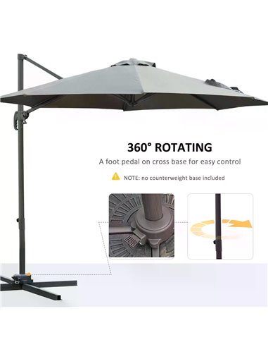 Outsunny 3(m) Patio Offset Parasol Roma Umbrella Cantilever Hanging Sun Shade Canopy Shelter 360° Rotation with Cross Base - Dar