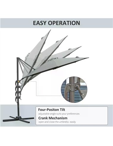 Outsunny 3(m) Patio Offset Parasol Roma Umbrella Cantilever Hanging Sun Shade Canopy Shelter 360° Rotation with Cross Base - Dar