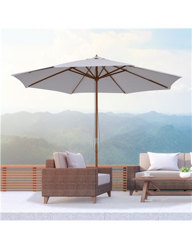Outsunny 3(m) Fir Wooden Parasol Garden Umbrellas 8 Ribs Bamboo Sun Shade Patio Outdoor Umbrella Canopy, Cream White 01-0244