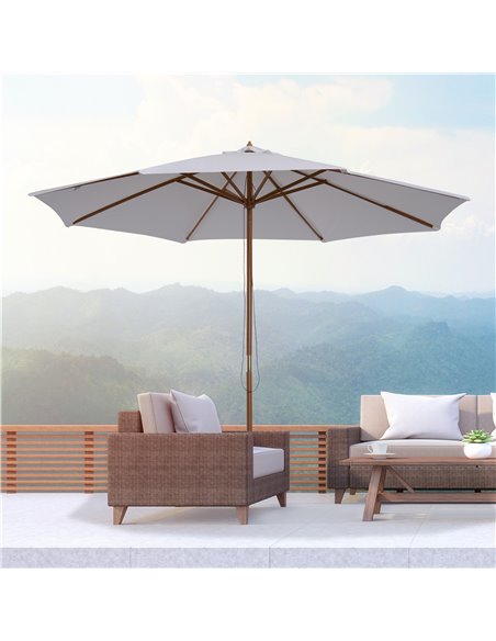 Outsunny 3(m) Fir Wooden Parasol Garden Umbrellas 8 Ribs Bamboo Sun Shade Patio Outdoor Umbrella Canopy, Cream White 01-0244 - pic 49661 | FastDaddyshop