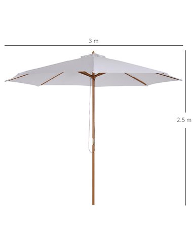 Outsunny 3(m) Fir Wooden Parasol Garden Umbrellas 8 Ribs Bamboo Sun Shade Patio Outdoor Umbrella Canopy, Cream White 01-0244
