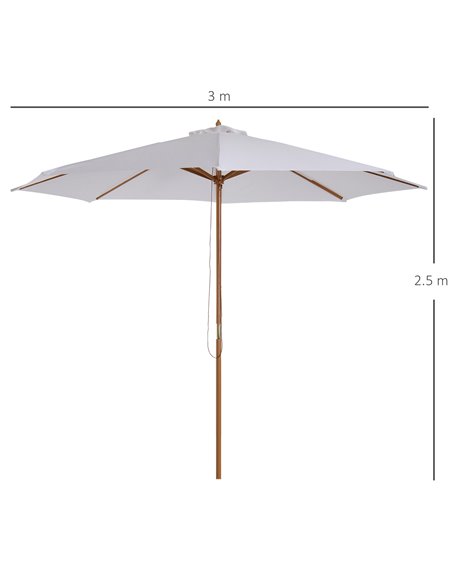 Outsunny 3(m) Fir Wooden Parasol Garden Umbrellas 8 Ribs Bamboo Sun Shade Patio Outdoor Umbrella Canopy, Cream White 01-0244 - pic 49662 | FastDaddyshop