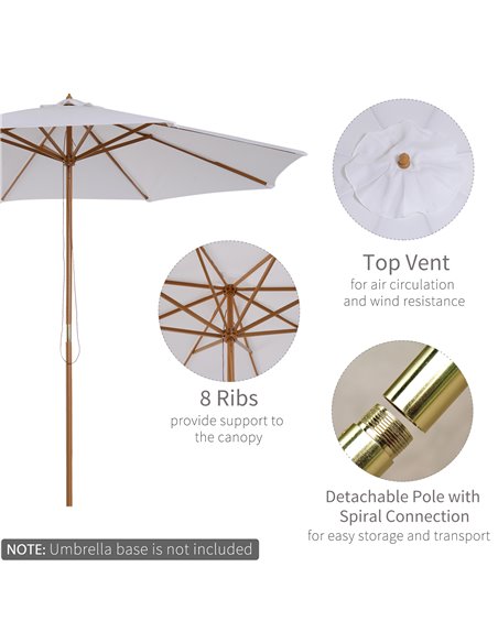 Outsunny 3(m) Fir Wooden Parasol Garden Umbrellas 8 Ribs Bamboo Sun Shade Patio Outdoor Umbrella Canopy, Cream White 01-0244 - pic 49663 | FastDaddyshop