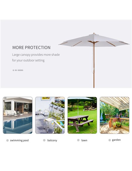 Outsunny 3(m) Fir Wooden Parasol Garden Umbrellas 8 Ribs Bamboo Sun Shade Patio Outdoor Umbrella Canopy, Cream White 01-0244 - pic 49665 | FastDaddyshop