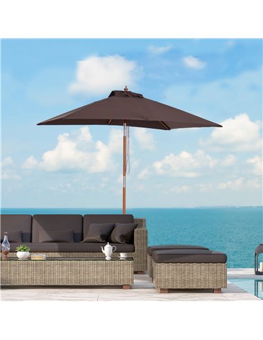 Outsunny 2m x 1.5m Patio Parasol Garden Umbrella, Coffee 84D-017CF