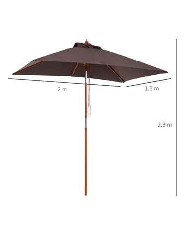Outsunny 2m x 1.5m Patio Parasol Garden Umbrellas Sun Umbrella Bamboo Sunshade Canopy Outdoor Backyard Furniture Fir Wooden Pole
