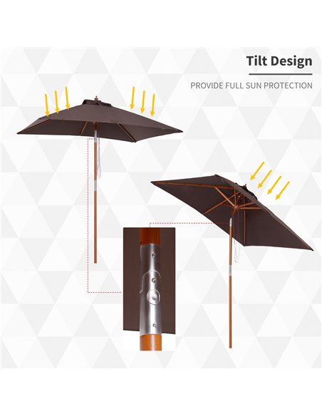 Outsunny 2m x 1.5m Patio Parasol Garden Umbrellas Sun Umbrella Bamboo Sunshade Canopy Outdoor Backyard Furniture Fir Wooden Pole - pic 49681 | FastDaddyshop