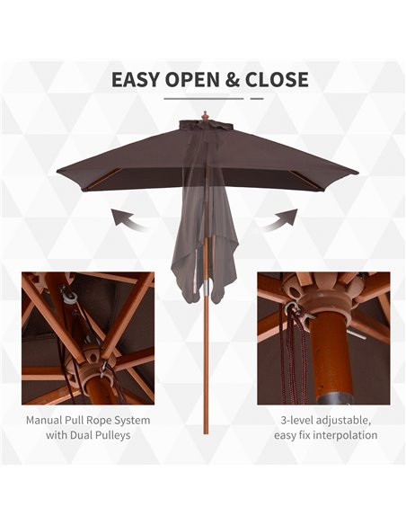 Outsunny 2m x 1.5m Patio Parasol Garden Umbrellas Sun Umbrella Bamboo Sunshade Canopy Outdoor Backyard Furniture Fir Wooden Pole - pic 49683 | FastDaddyshop