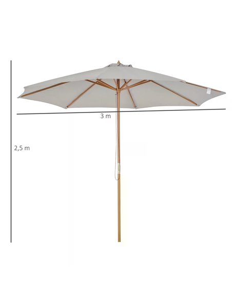 Outsunny 3m Fir Wooden Garden Parasol Bamboo Sun Shade Patio Outdoor Umbrella Canopy, Grey 840-065GY - pic 49689 | FastDaddyshop