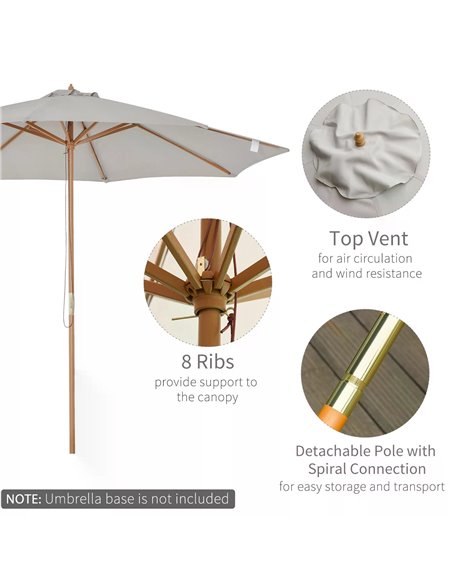 Outsunny 3m Fir Wooden Garden Parasol Bamboo Sun Shade Patio Outdoor Umbrella Canopy, Grey 840-065GY - pic 49690 | FastDaddyshop