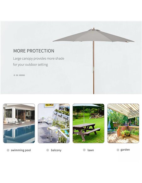 Outsunny 3m Fir Wooden Garden Parasol Bamboo Sun Shade Patio Outdoor Umbrella Canopy, Grey 840-065GY - pic 49691 | FastDaddyshop