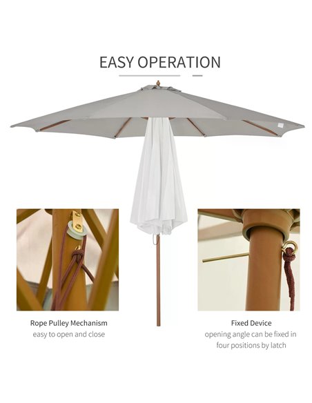 Outsunny 3m Fir Wooden Garden Parasol Bamboo Sun Shade Patio Outdoor Umbrella Canopy, Grey 840-065GY - pic 49692 | FastDaddyshop