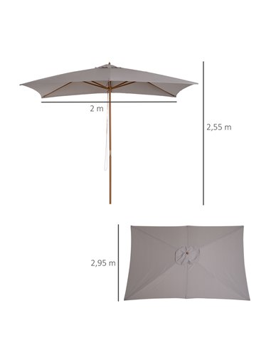 Outsunny 2 x 3m Wooden Parasol Garden Umbrellas Sun Shade Patio Outdoor Umbrella Canopy New (Light Grey) 84D-057GY