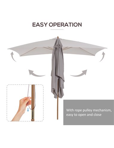 Outsunny 2 x 3m Wooden Parasol Garden Umbrellas Sun Shade Patio Outdoor Umbrella Canopy New (Light Grey) 84D-057GY