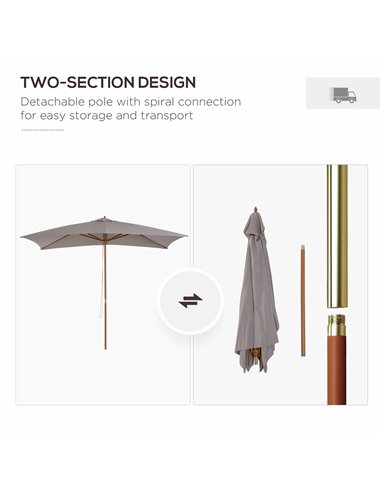 Outsunny 2 x 3m Wooden Parasol Garden Umbrellas Sun Shade Patio Outdoor Umbrella Canopy New (Light Grey) 84D-057GY