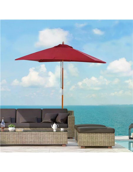 Outsunny 2 x 1.5m Patio Garden Parasol Sun Umbrella Sunshade Canopy Outdoor Backyard Furniture Fir Wooden Pole 6 Ribs Tilt Mecha - pic 49724 | FastDaddyshop