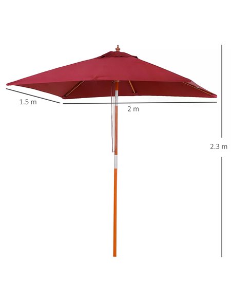 Outsunny 2 x 1.5m Patio Garden Parasol Sun Umbrella Sunshade Canopy Outdoor Backyard Furniture Fir Wooden Pole 6 Ribs Tilt Mecha - pic 49725 | FastDaddyshop