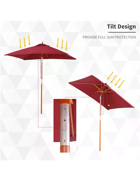 Outsunny 2 x 1.5m Patio Garden Parasol Sun Umbrella Sunshade Canopy Outdoor Backyard Furniture Fir Wooden Pole 6 Ribs Tilt Mecha - pic 49726 | FastDaddyshop