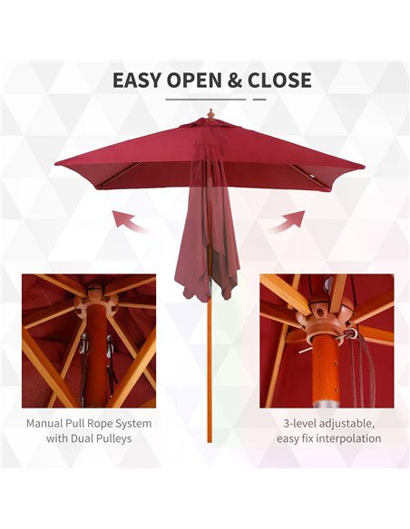 Outsunny 2 x 1.5m Patio Garden Parasol Sun Umbrella Sunshade Canopy Outdoor Backyard Furniture Fir Wooden Pole 6 Ribs Tilt Mecha - pic 49728 | FastDaddyshop