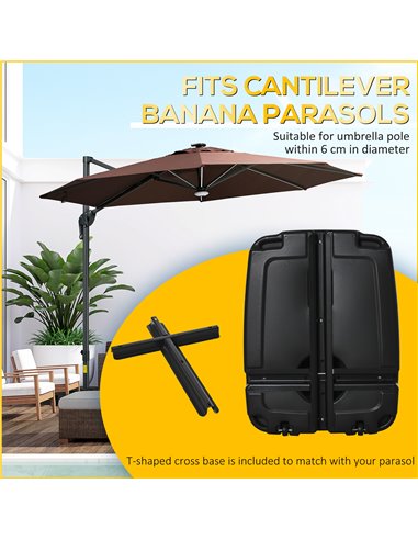Outsunny 7.5kg Square Parasol Base Portable Umbrella Stand Weights for Cantilever Banana Parasol with Wheels, Water and Sand Fil
