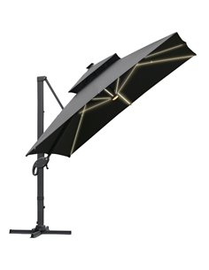 Outsunny 3 x 3(m) Cantilever Roma Parasol with LED Solar Light, Dark Gray 84D-108CG