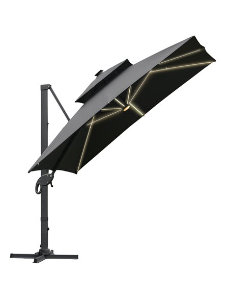 Outsunny 3 x 3(m) Cantilever Roma Parasol with LED Solar Light, Dark Gray 84D-108CG - pic 49741 | FastDaddyshop