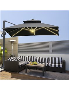 Outsunny 3 x 3(m) Cantilever Roma Parasol with LED Solar Light, Dark Gray 84D-108CG 2