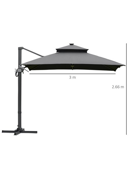 Outsunny 3 x 3(m) Cantilever Roma Parasol Garden Sun Umbrella Outdoor Patio with LED Solar Light Cross Base 360° Rotating for Ba - pic 49743 | FastDaddyshop