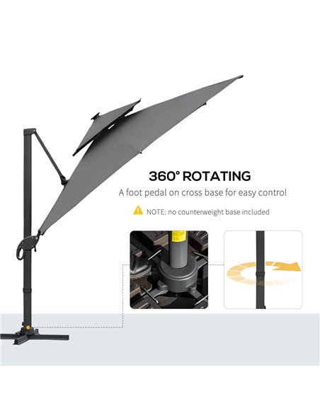 Outsunny 3 x 3(m) Cantilever Roma Parasol Garden Sun Umbrella Outdoor Patio with LED Solar Light Cross Base 360° Rotating for Ba - pic 49744 | FastDaddyshop