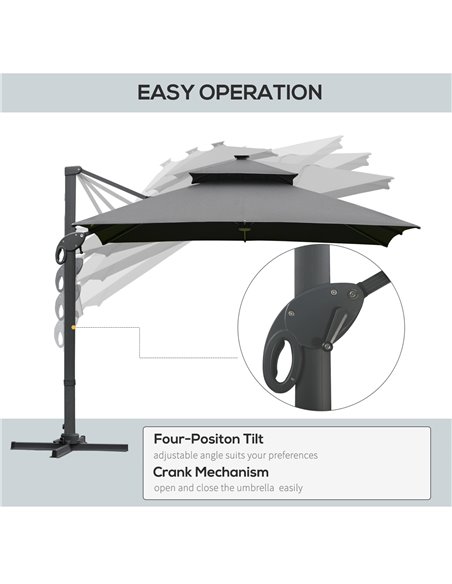 Outsunny 3 x 3(m) Cantilever Roma Parasol Garden Sun Umbrella Outdoor Patio with LED Solar Light Cross Base 360° Rotating for Ba - pic 49745 | FastDaddyshop