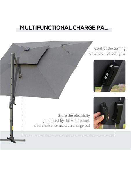 Outsunny 3 x 3(m) Cantilever Roma Parasol Garden Sun Umbrella Outdoor Patio with LED Solar Light Cross Base 360° Rotating for Ba - pic 49747 | FastDaddyshop