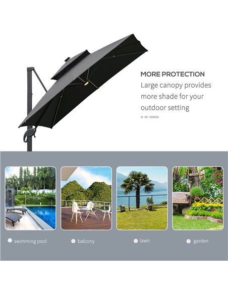 Outsunny 3 x 3(m) Cantilever Roma Parasol Garden Sun Umbrella Outdoor Patio with LED Solar Light Cross Base 360° Rotating for Ba - pic 49748 | FastDaddyshop