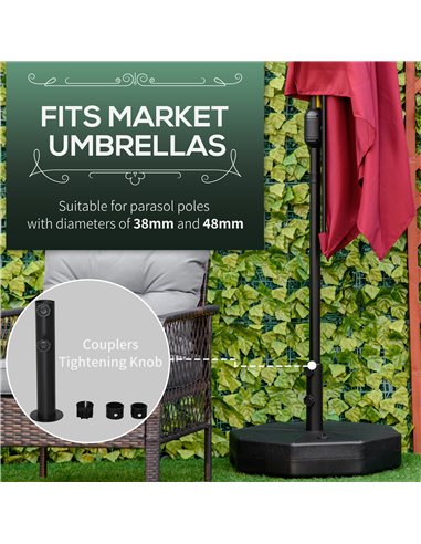 Outsunny Octagonal Garden Parasol Base Holder Outdoor Market Umbrella Stand Weights, Up to 28kg Water Filled or 40kg Sand Filled