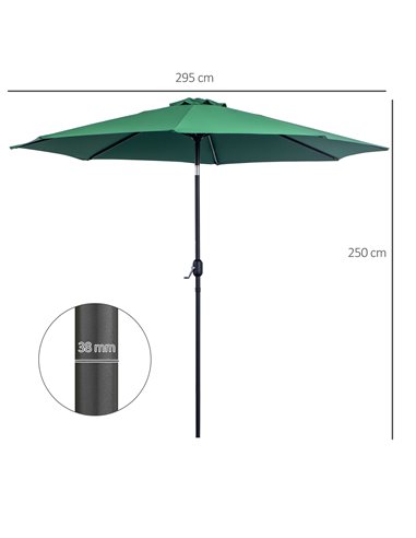 Outsunny 3(m) Tilting Parasol Garden Umbrellas, Outdoor Sun Shade with 8 Ribs, Tilt and Crank Handle for Balcony, Bench, Garden,