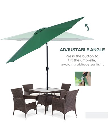 Outsunny 3(m) Tilting Parasol Garden Umbrellas, Outdoor Sun Shade with 8 Ribs, Tilt and Crank Handle for Balcony, Bench, Garden,