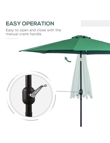 Outsunny 3(m) Tilting Parasol Garden Umbrellas, Outdoor Sun Shade with 8 Ribs, Tilt and Crank Handle for Balcony, Bench, Garden,
