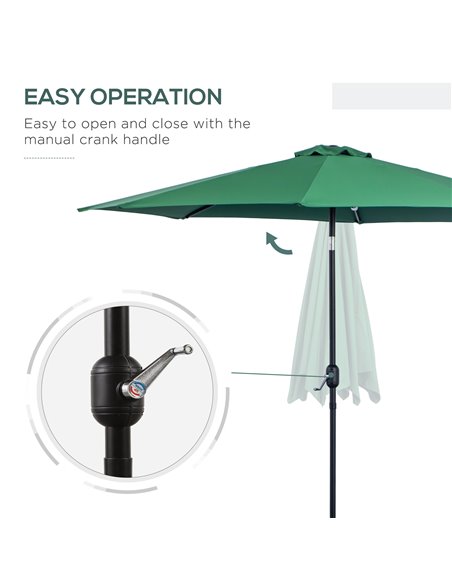 Outsunny 3(m) Tilting Parasol Garden Umbrellas, Outdoor Sun Shade with 8 Ribs, Tilt and Crank Handle for Balcony, Bench, Garden, - pic 49763 | FastDaddyshop