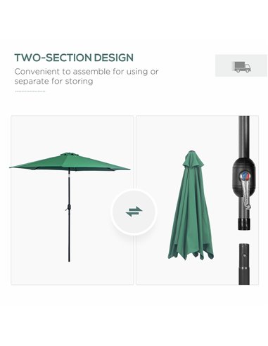 Outsunny 3(m) Tilting Parasol Garden Umbrellas, Outdoor Sun Shade with 8 Ribs, Tilt and Crank Handle for Balcony, Bench, Garden,