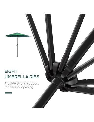 Outsunny 3(m) Tilting Parasol Garden Umbrellas, Outdoor Sun Shade with 8 Ribs, Tilt and Crank Handle for Balcony, Bench, Garden,
