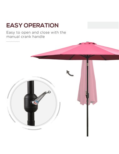 Outsunny 3(m) Tilting Parasol Garden Umbrellas, Outdoor Sun Shade with 8 Ribs, Tilt and Crank Handle for Balcony, Bench, Garden,